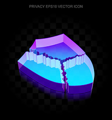 Image showing Privacy icon: 3d neon glowing Broken Shield made of glass, EPS 10 vector.