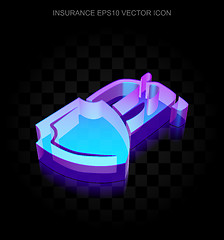 Image showing Insurance icon: 3d neon glowing Car And Shield made of glass, EPS 10 vector.