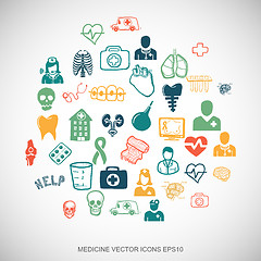 Image showing Multicolor doodles Hand Drawn Medicine Icons set on White. EPS10 vector illustration.