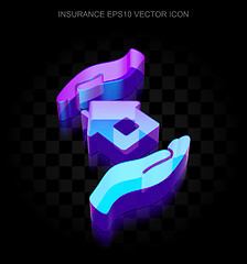 Image showing Insurance icon: 3d neon glowing House And Palm made of glass, EPS 10 vector.