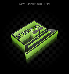 Image showing News icon: Green 3d Breaking News On Laptop made of paper, transparent shadow, EPS 10 vector.