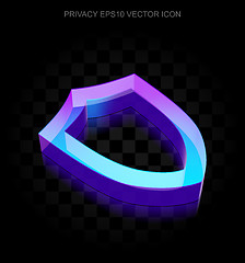 Image showing Privacy icon: 3d neon glowing Contoured Shield made of glass, EPS 10 vector.