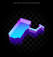 Image showing Privacy icon: 3d neon glowing Cctv Camera made of glass, EPS 10 vector.