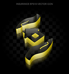 Image showing Insurance icon: Yellow 3d House And Palm made of paper, transparent shadow, EPS 10 vector.