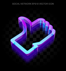 Image showing Social media icon: 3d neon glowing Thumb Up made of glass, EPS 10 vector.