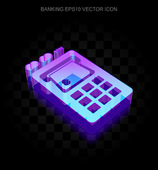 Image showing Currency icon: 3d neon glowing ATM Machine made of glass, EPS 10 vector.