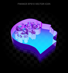 Image showing Business icon: 3d neon glowing Head With Finance Symbol made of glass, EPS 10 vector.