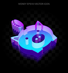 Image showing Currency icon: 3d neon glowing Money Box With Coin made of glass, EPS 10 vector.