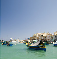 Image showing  luzzu boat marsaxlokk harbor malta