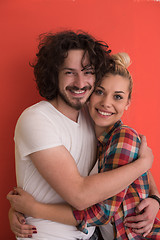 Image showing couple in love  over color background