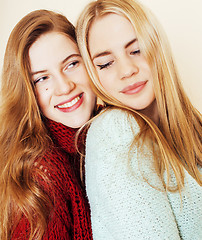 Image showing best friends teenage girls together having fun, posing emotional