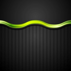 Image showing Abstract black striped corporate background with green glossy wave