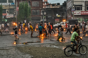 Image showing People with torches in Nepal