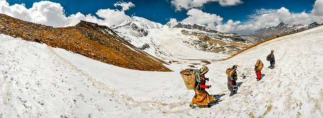 Image showing People walking in snow in Nepal