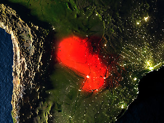 Image showing Paraguay in red from space at night