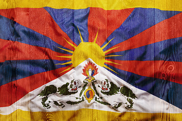 Image showing National flag of Tibet, wooden background