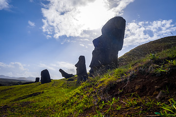 Image showing Moais statues on Rano Raraku volcano, easter island