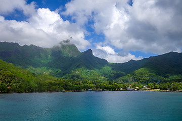 Image showing Moorea island harbor and pacific ocean lagoon landscape