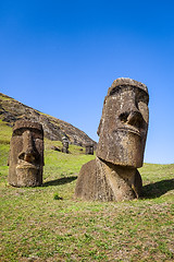 Image showing Moais statues on Rano Raraku volcano, easter island