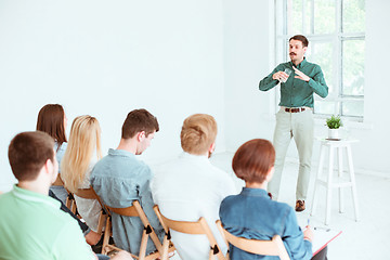 Image showing Speaker at Business Meeting in the conference hall.