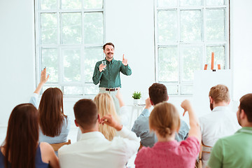 Image showing Speaker at Business Meeting in the conference hall.