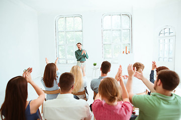 Image showing Speaker at Business Meeting in the conference hall.