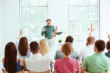 Image showing Speaker at Business Meeting in the conference hall.