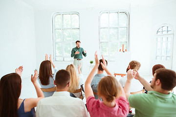 Image showing Speaker at Business Meeting in the conference hall.