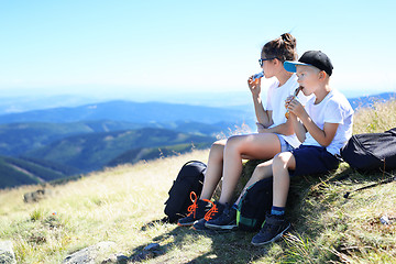 Image showing Vacation in the mountains. Relax on the trail.