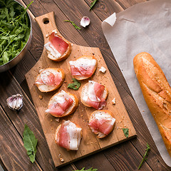 Image showing Sandwiches with bacon and greens