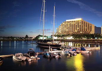 Image showing large yachts in the golden coast at night 