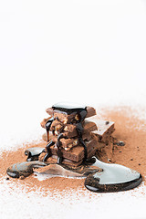 Image showing Pieces of chocolate with cocoa