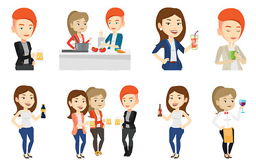 Image showing Vector set of people eating and drinking.