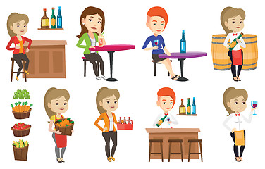 Image showing Vector set of people eating and drinking.