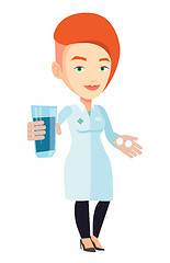 Image showing Pharmacist giving pills and glass of water.