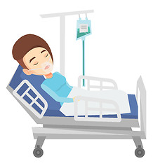 Image showing Patient lying in hospital bed with oxygen mask.