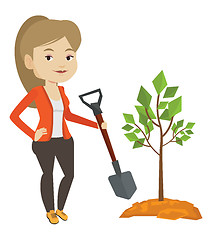 Image showing Woman plants tree vector illustration.