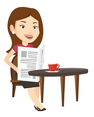 Image showing Woman reading newspaper and drinking coffee.