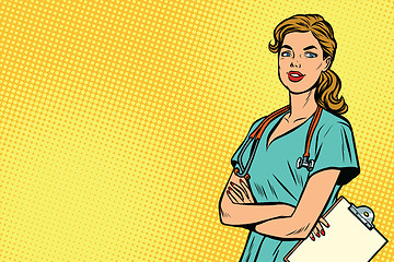 Image showing Beautiful Caucasian nurse with stethoscope