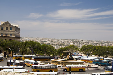 Image showing bus station view of valletta malta triton fountain