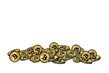 Image showing Mountain of gold coins with bitcoin cryptocurrency