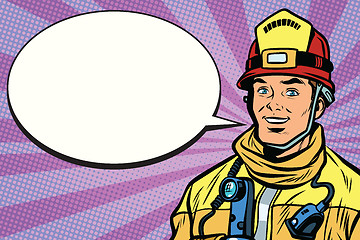 Image showing Portrait of a smiling fireman, comic book bubble