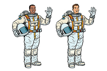 Image showing African and Caucasian astronauts in spacesuits