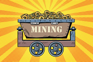 Image showing mining trolley with cryptocurrency bitcoin