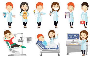 Image showing Vector set of doctor characters and patients.