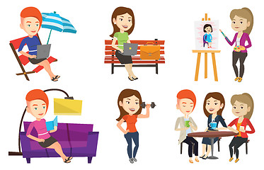 Image showing Vector set of people during leisure activity.