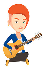 Image showing Woman playing acoustic guitar vector illustration.