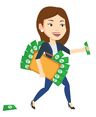 Image showing Business woman with briefcase full of money.