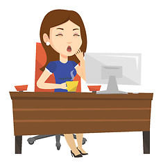 Image showing Tired employee working in office.