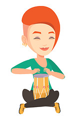 Image showing Woman playing ethnic drum vector illustration.